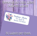 Calla Lilies Personalized Address Labels, Sets of 30 Personalized Return Labels, Lily