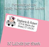 Cute Cow Family Name Personalized Address Labels, Sets of 30 Monogram Labels, 30 Address Labels
