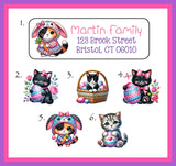 Easter Cats Address Labels, 30 Return Personalized Address Labels per sheet, Everyday Labels, Kitty Cats