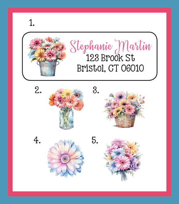 Personalized ADDRESS Labels GERBERA DAISIES, Sets of 30 Personalized Return Labels, Daisy