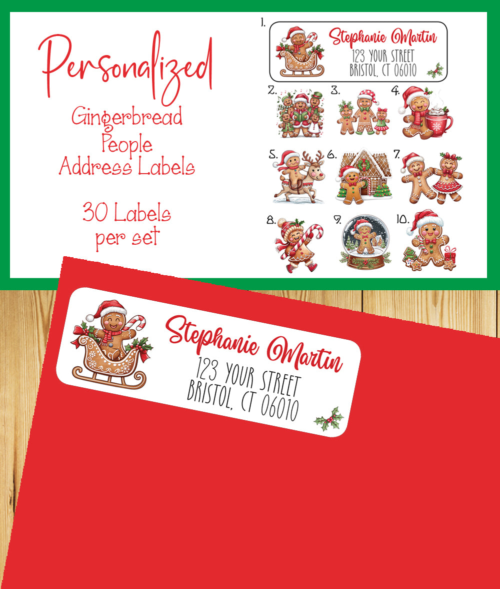Christmas Gingerbread People Personalized Return Address Labels - Sets of  30, Card Labels, image size:1000x1177