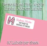 Personalized Pink Argyle Monogram Address Labels, Sets of 30, Return Initial Labels