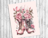 VICTORIAN GOTHIC BOOTS with Pink FLOWERS 8x10 Instant Download Print