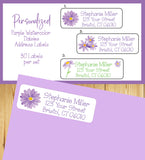 Personalized Purple Watercolor Daisies Labels, Property of, Address Labels, Sets of 30 Labels