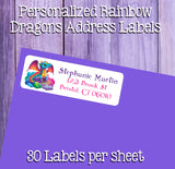 Personalized Rainbow Dragons Return ADDRESS Labels, cute Dragons