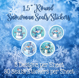 Snowman Stickers 1.5" Round Stickers / Seals, Cute Snowmen