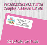 Personalized SEA TURTLE Couples ADDRESS Labels, Love, Ocean, Beach, Sets of 30, Return Labels