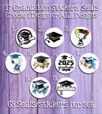 2025 Graduation Designs Stickers Seals, 63 Round 1" Stickers / Seals