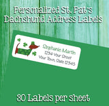 St. Patrick's Day Dachshund Return Address Labels, Personalized, 30 per sheet
