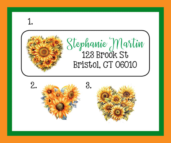 Personalized ADDRESS Labels SUNFLOWER HEARTS, Sets of 30 Personalized Return Labels, Daisy