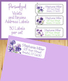 Purple Violets and Pansies Floral Address Labels, 30 Return Personalized Address Labels per sheet, Flowers