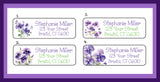 Purple Violets and Pansies Floral Address Labels, 30 Return Personalized Address Labels per sheet, Flowers