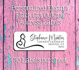 Personalized Elegant BLACK CAT Outline ADDRESS Labels, Sets of 30, Return Labels