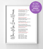 When a Man Loves a Woman, Michael Bolton Lyrics Quote Digital Typography Wall Decor Instant Download