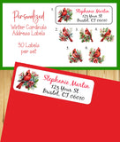 Personalized Winter Cardinals Address Labels Sets of 30 Labels, Personalized Return Labels, Christmas