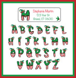 Personalized Christmas Elf Initial Return Address Labels, Monogram, Initial, Sets of 30
