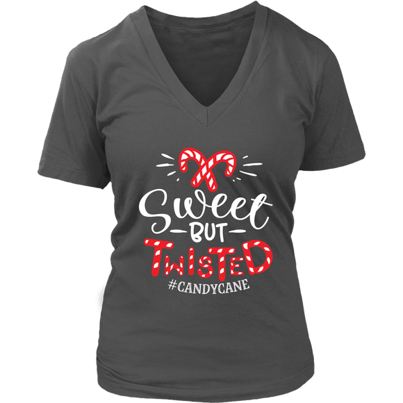 SWEET but TWISTED Candy Cane Women's V-Neck T-Shirt - J & S Graphics