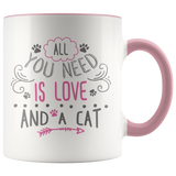 All You Need is Love and a Cat 11 oz White Coffee Mug - J & S Graphics