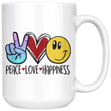 PEACE, LOVE, HAPPINESS Emoji 11oz or 15oz COFFEE MUG