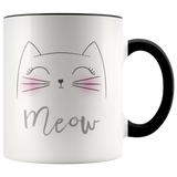 BLUSHING CAT MEOW 11oz Color Accent COFFEE MUG - J & S Graphics