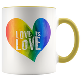 LOVE IS LOVE Rainbow Heart 11oz White Color Accent Coffee Mug - J & S Graphics