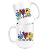 PEACE, LOVE, HAPPINESS Emoji 11oz or 15oz COFFEE MUG