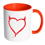 DEVIL HORNS HEART Color Accent Coffee Mug - J & S Graphics
