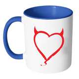 DEVIL HORNS HEART Color Accent Coffee Mug - J & S Graphics