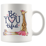 BEAUTIFUL BE YOU Coffee Mug 11 oz or 15 oz with Giraffe in Tutu on Roller Skates
