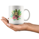 Adorable SLOTH with Flowers COFFEE MUG 11oz or 15oz
