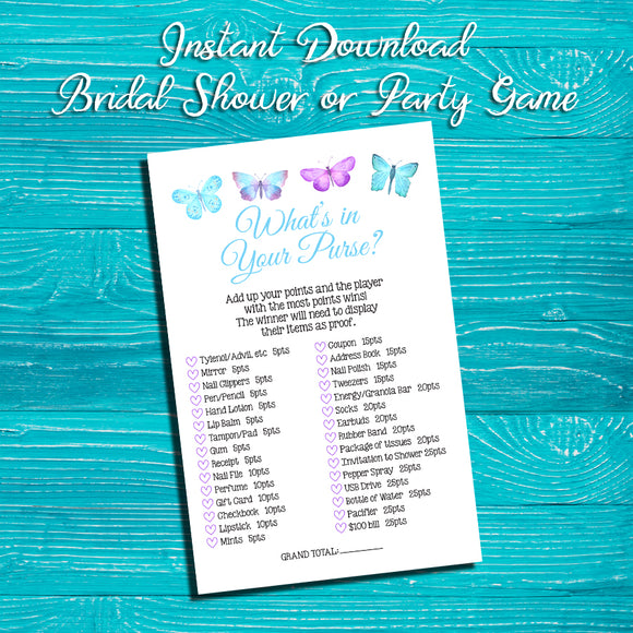 WHAT'S IN YOUR PURSE Shower GAME, Instant Download, Bridal / Wedding Shower Game, Home Parties - J & S Graphics