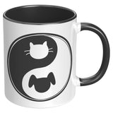 CAT DOG - YIN YANG Color Accent Coffee Mug Choice of Accent color