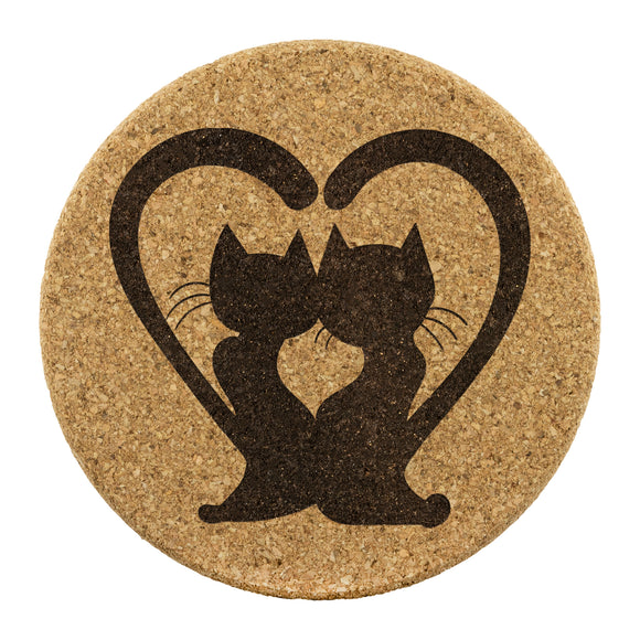 CAT Tails in Heart 4pc Set of Cork Coasters, Love Cats