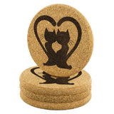 CAT Tails in Heart 4pc Set of Cork Coasters, Love Cats