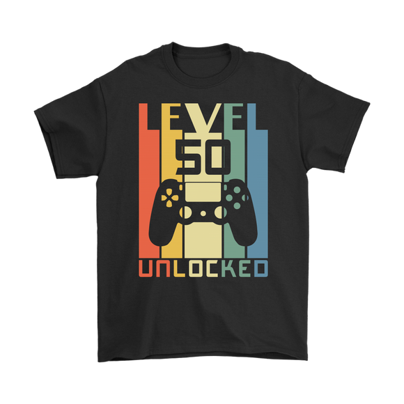 LEVEL 50 UNLOCKED 50th BIRTHDAY T-Shirt Gamer, Retro Look, Men's or Women's