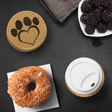 PAW Heart Print 4pc Set of Cork Coasters, Love Dogs, Love Cats