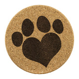 PAW Heart Print 4pc Set of Cork Coasters, Love Dogs, Love Cats