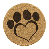 PAW Heart Print 4pc Set of Cork Coasters, Love Dogs, Love Cats
