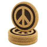 PEACE Sign 4pc Set of Cork Coasters, Peace and Love
