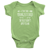 I'm the Youngest Child Baby Bodysuit, The Rules Don't Apply to Me - J & S Graphics