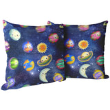 Smiling Planets Blue Galaxy KIDS ROOM Pillows and Pillow Covers