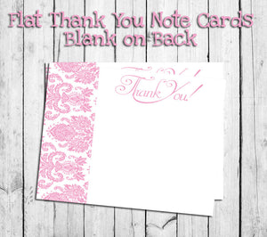 PINK DAMASK THANK YOU Note CARDS, Digital Printable, Instant Download - J & S Graphics