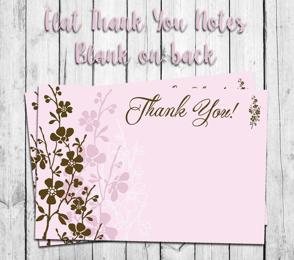 PINK & BROWN FLORAL THANK YOU Note CARDS, Digital Printable, Instant Download - J & S Graphics