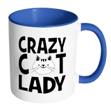 CRAZY CAT LADY Color Accent Coffee Mug Choice of Accent color - J & S Graphics