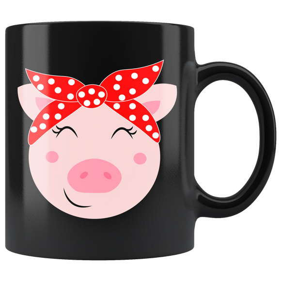 Cute Pig in Bandana Black 11oz COFFEE MUG