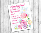 AMAZING GRACE 8x10 Wall Art Decor INSTANT DOWNLOAD, Floral Design - J & S Graphics