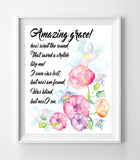 AMAZING GRACE 8x10 Wall Art Decor INSTANT DOWNLOAD, Floral Design - J & S Graphics