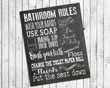 BATHROOM RULES 8x10 Typography Art Print, Choice of 8 Colors - J & S Graphics
