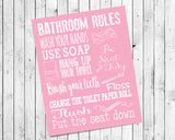 BATHROOM RULES 8x10 Typography Art Print, Choice of 8 Colors - J & S Graphics