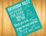 BATHROOM RULES 8x10 Typography Art Print, Choice of 8 Colors - J & S Graphics